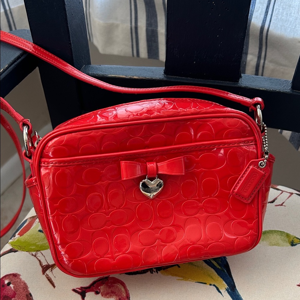 Coach Red Crossbody Bag with Heart Charm